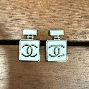 CHANEL Upcycled White and Silver Perfume Bottle Earrings
